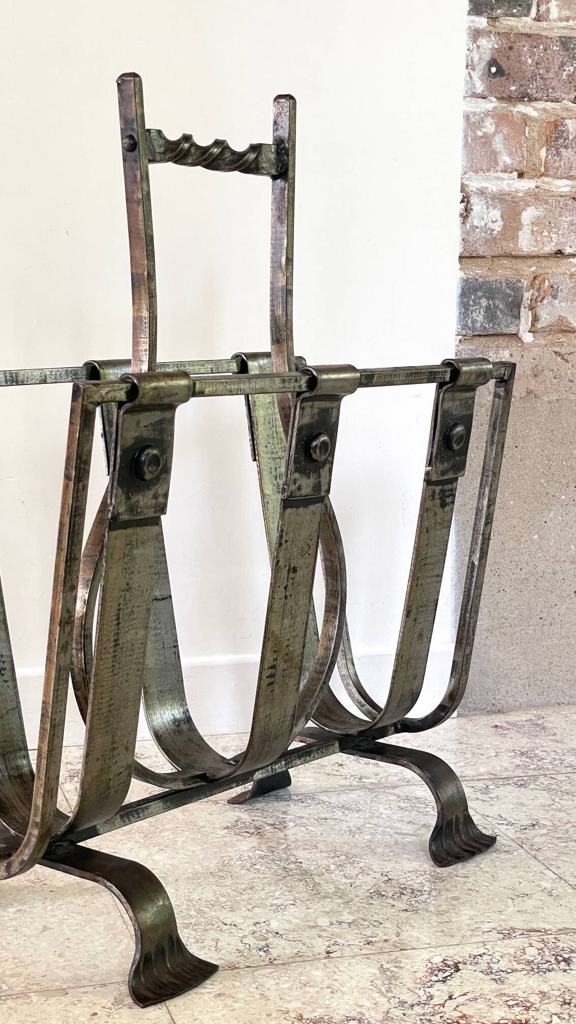 Brutalist vintage steel magazine rack
