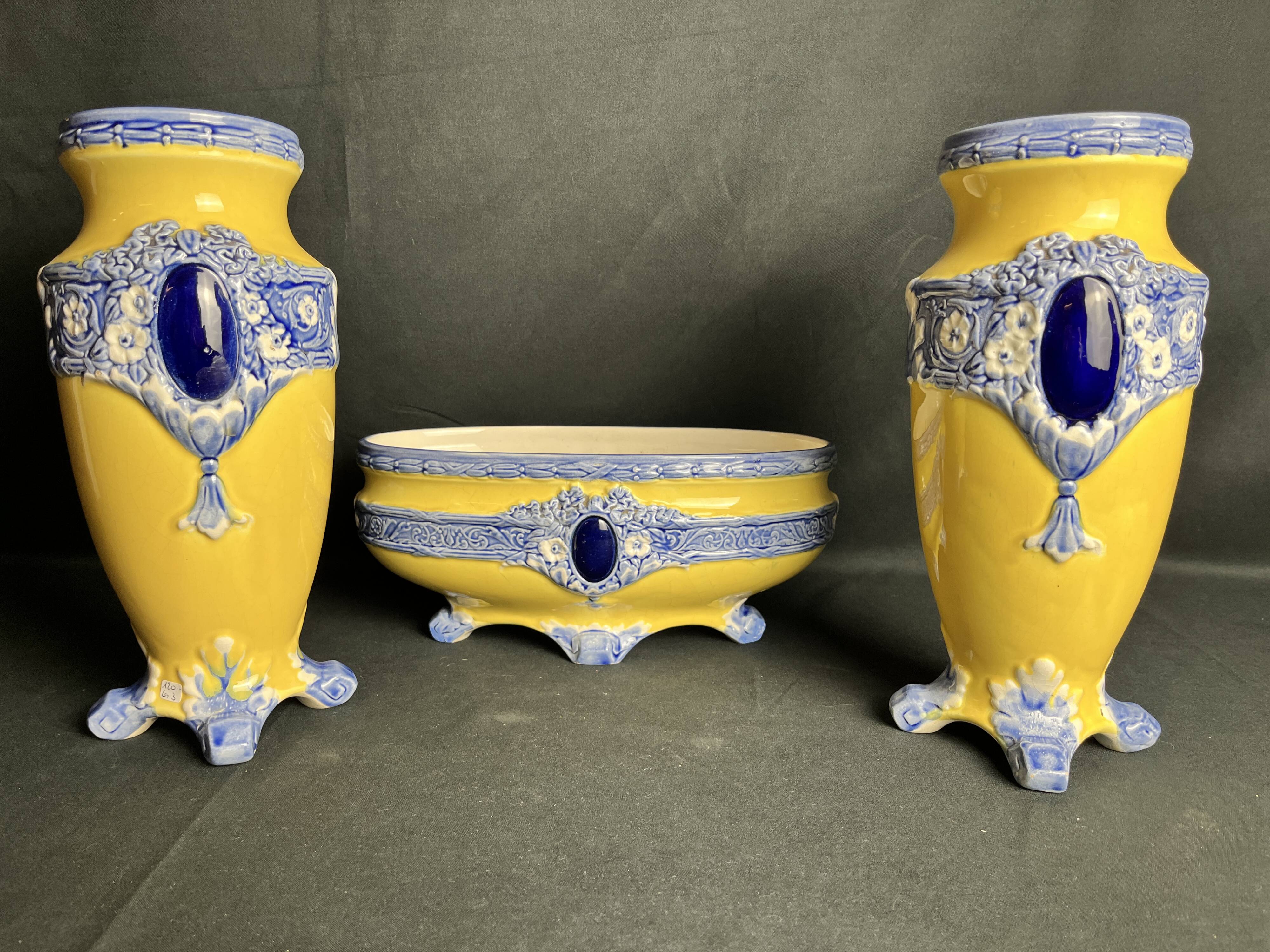 Art Nouveau 3-piece Fives Lille set by Bryun circa 1900