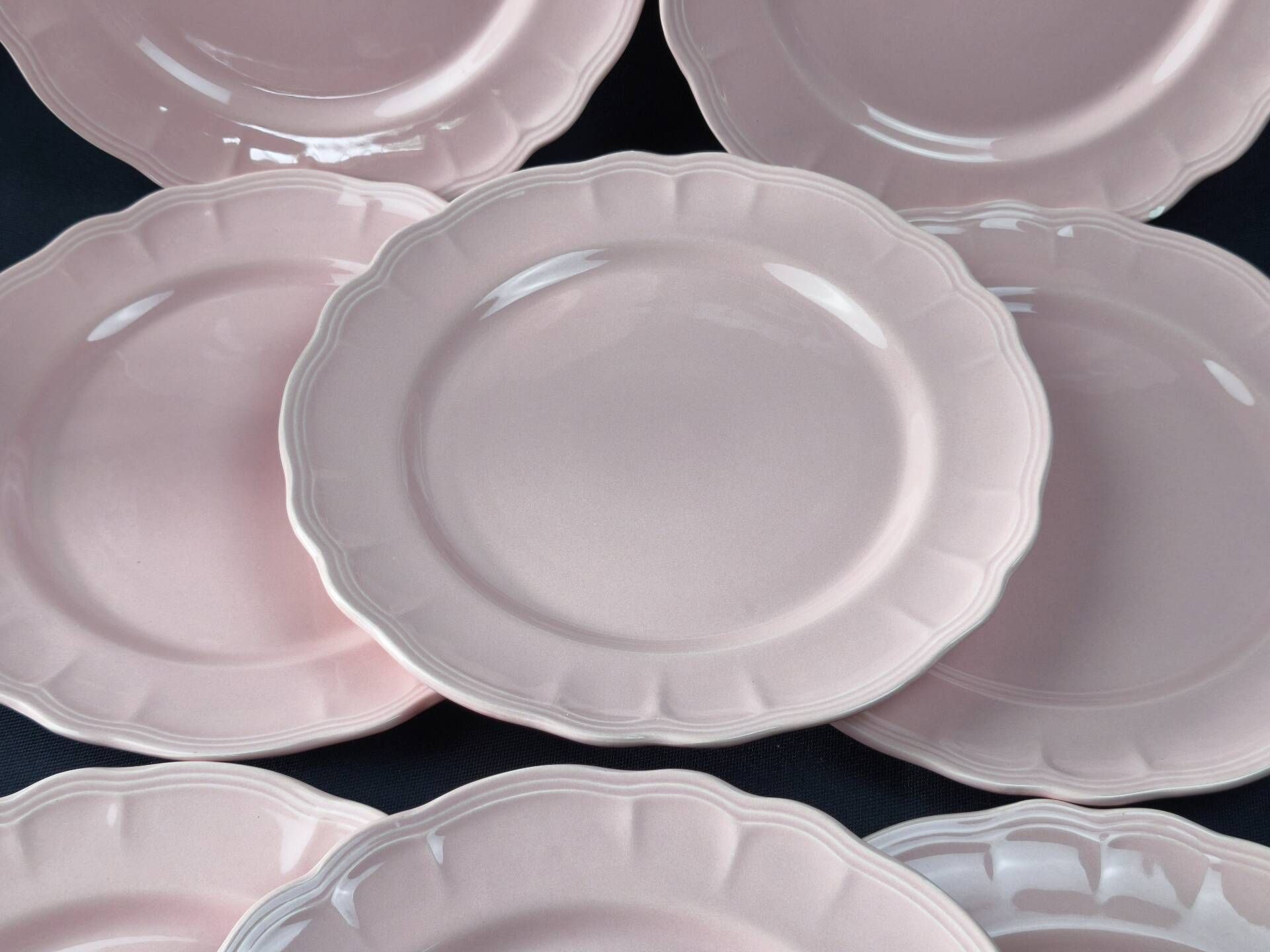 8 vintage dessert plates Salins powder pink
