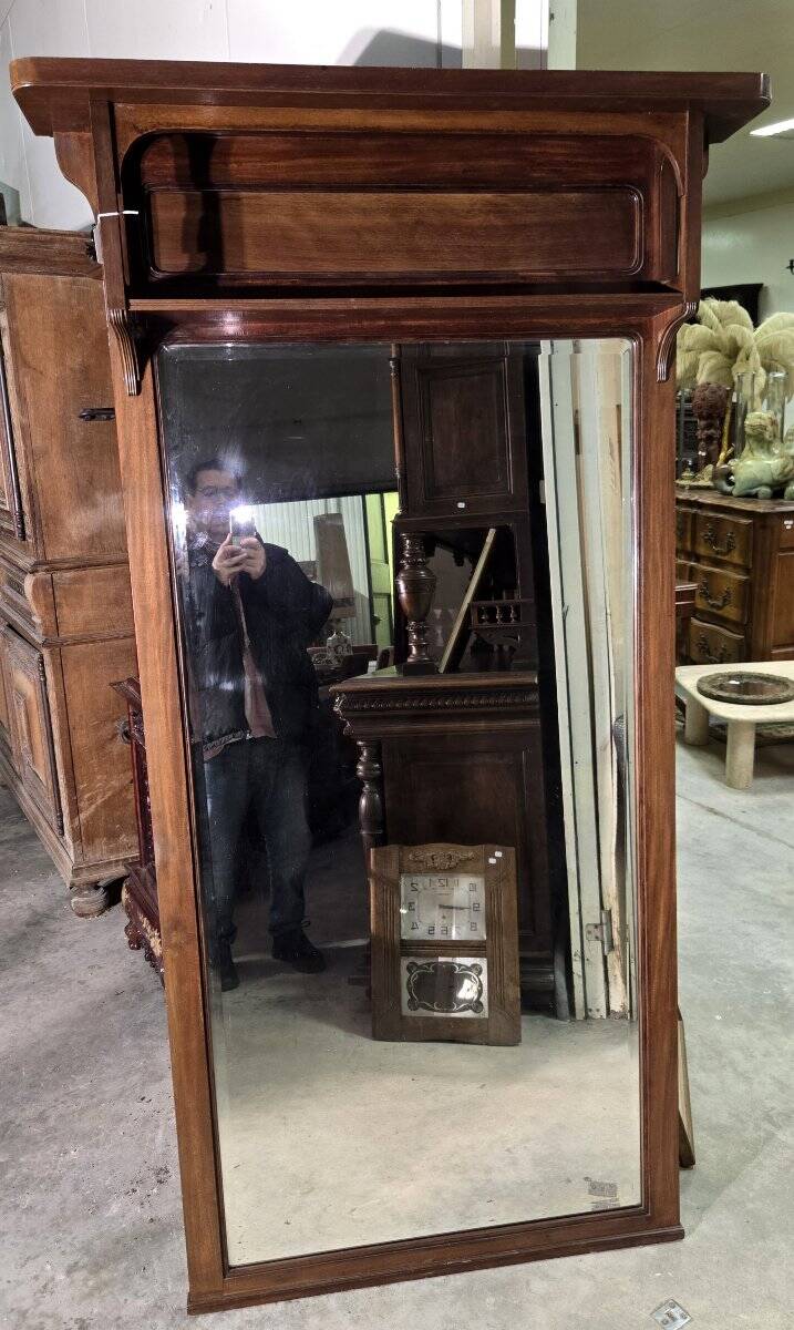 Very large trumeau mirror from the Art Nouveau period in mahogany / h 196cm