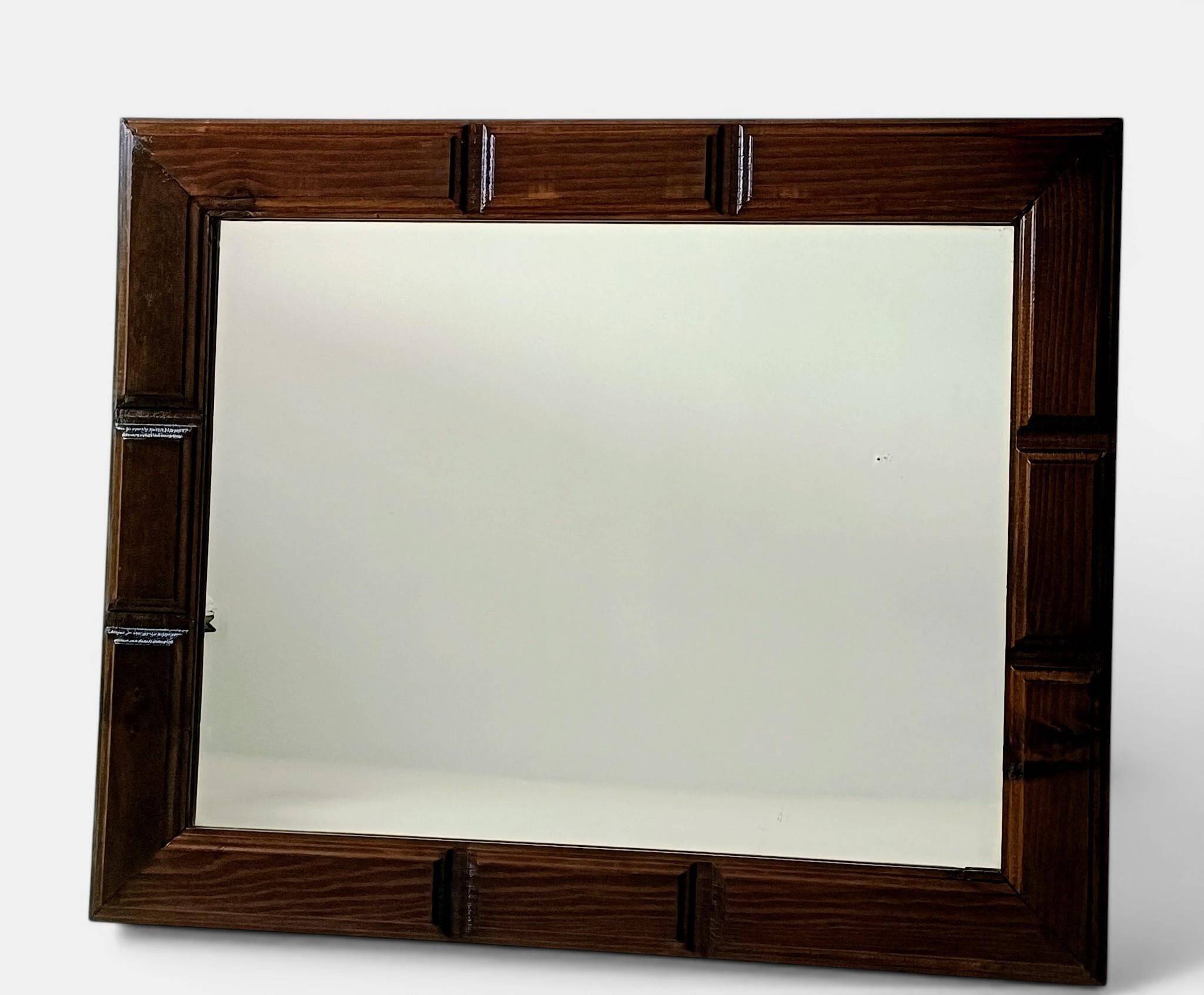 Mid-Century Spanish Wood Wall Mirror– Castilian Style, 1950s