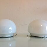 Pair of globe half moon ceiling lights in opaline vintage 60s-70s