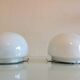 Pair of globe half moon ceiling lights in opaline vintage 60s-70s