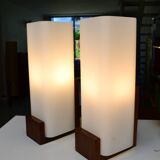 Pair of Louis Kalff opaline and teak wall lights from the 50s/60s