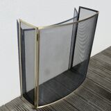 Brass fireplace screen, minimalist, curved, French work, 1970