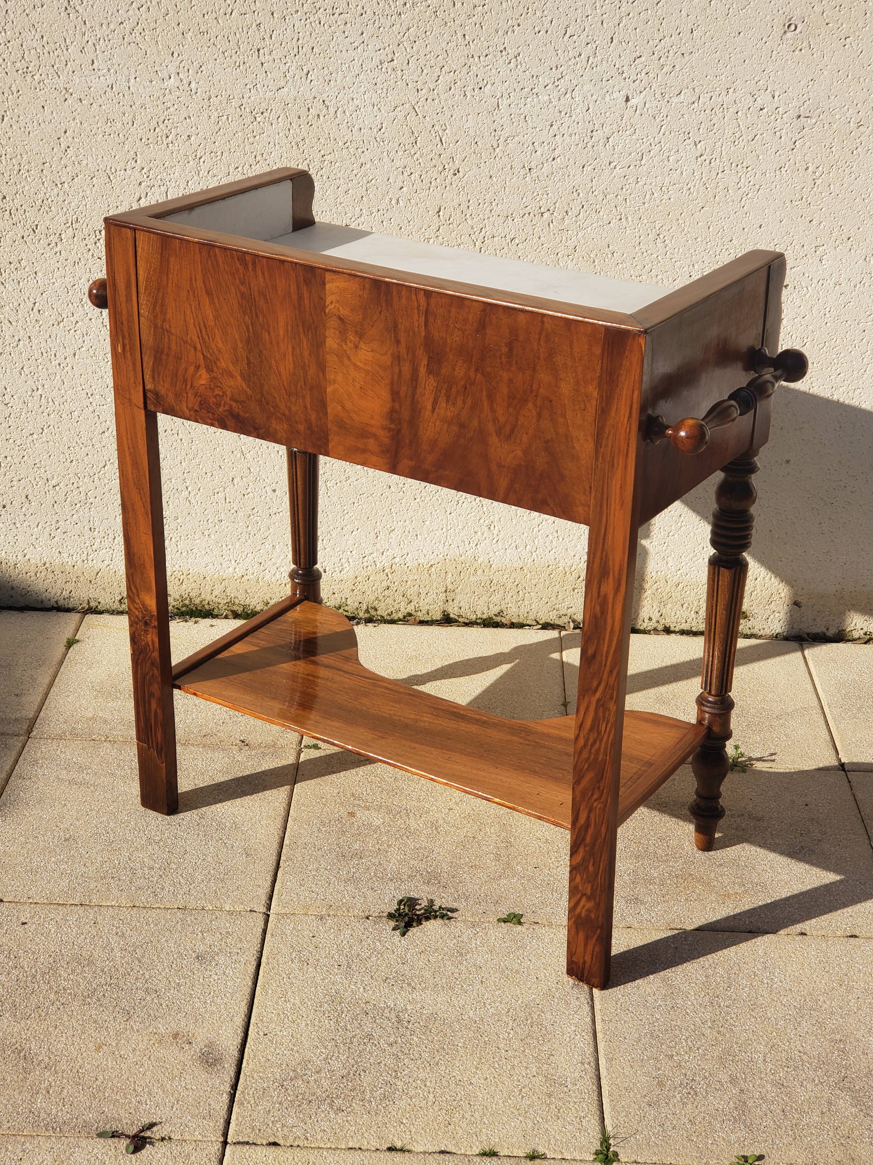Vintage console hairdresser in walnut, Art Deco Louis Philippe style.