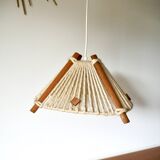 Scandinavian pendant light in wood and wool made in the GDR 60s-70s