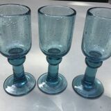 Set of 3 biot bubbled glass of turquoise blue color