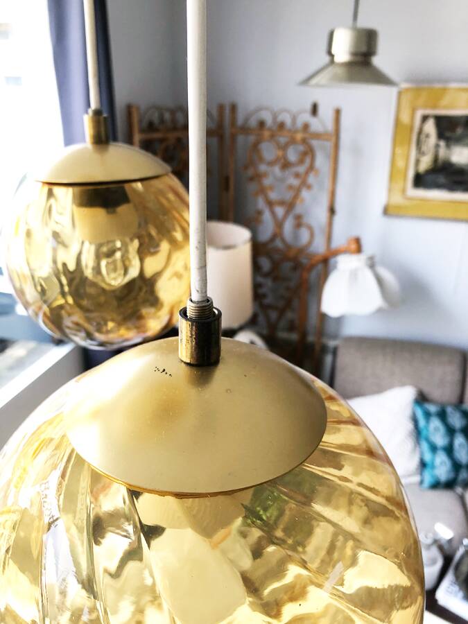 Vintage smoked glass pendant light, Parscot circa 1970.