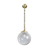 Italian Mid-Century Pendant Light with Optic Spiral Glass Globe and Restore Bras