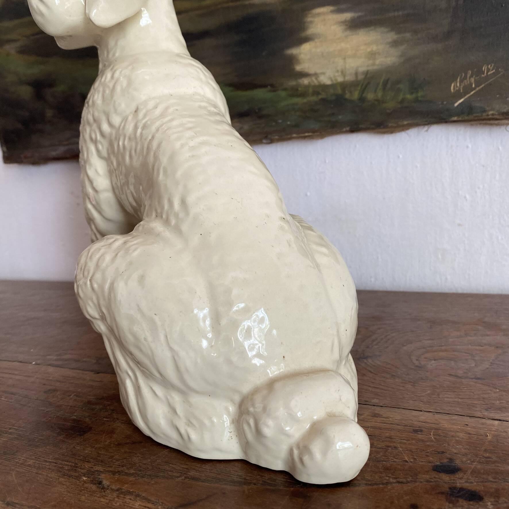 Large poodle, glazed ceramic dog, 1920s-30s