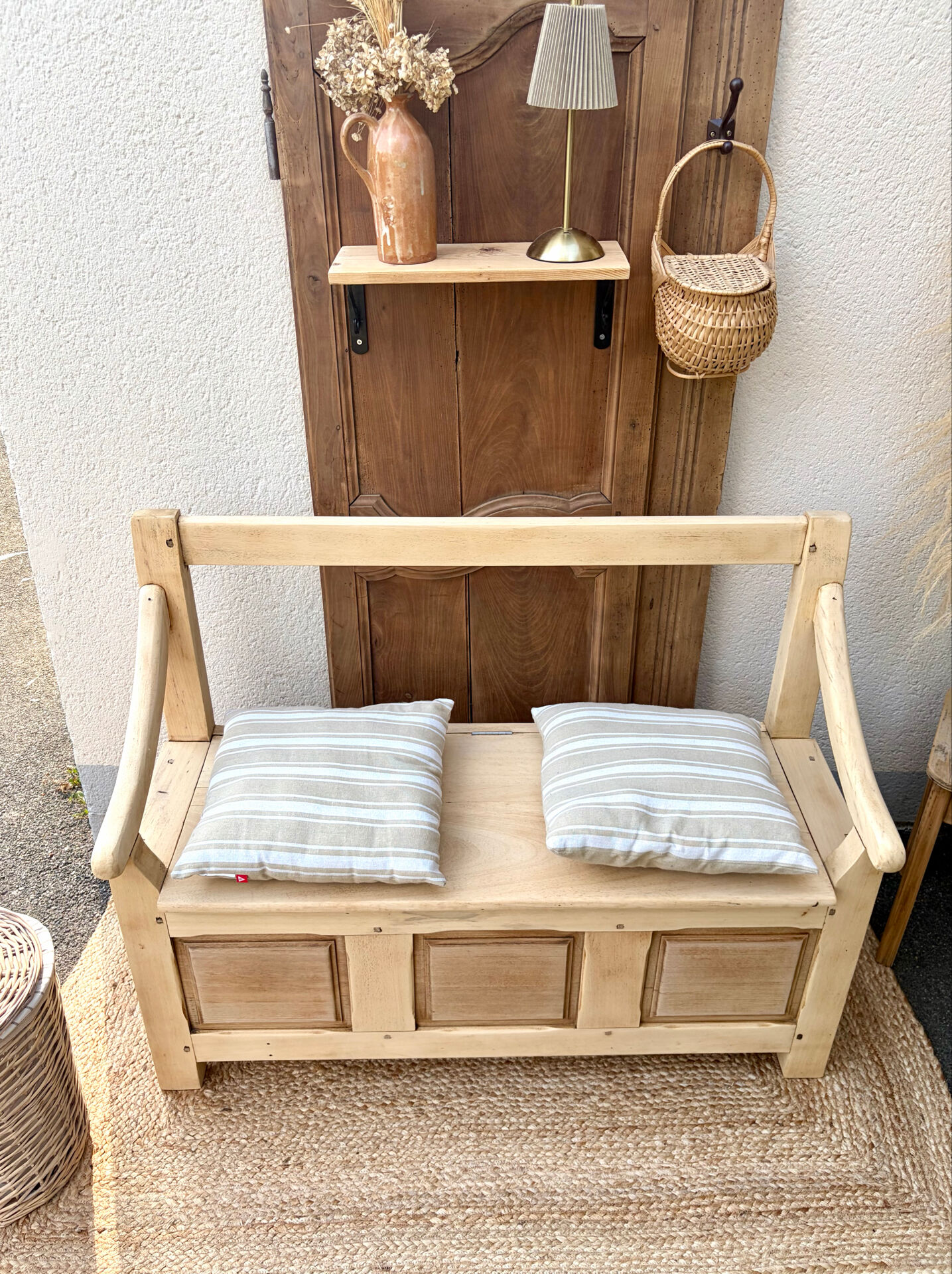 Raw wood bank bench