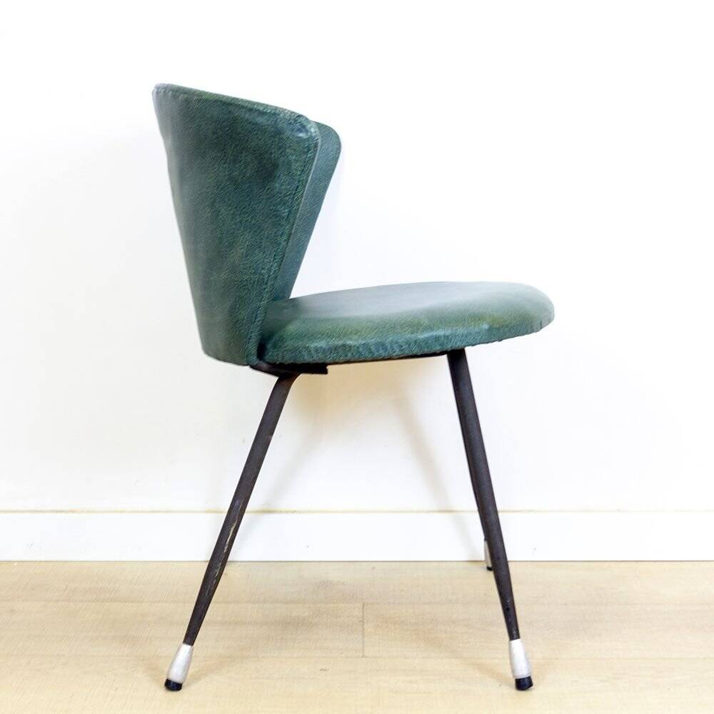 Set of Spanish Iron and Green Skai Club Chairs, 1960s