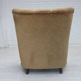 1960s, Danish relax chair, original green furniture velour, oak wood.
