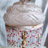 Art Deco globe opalin pink beaded lamp, 1920/30s
