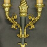 Pair of Restoration style wall lights from Hettier & Vincent - gilded bronze and green patina