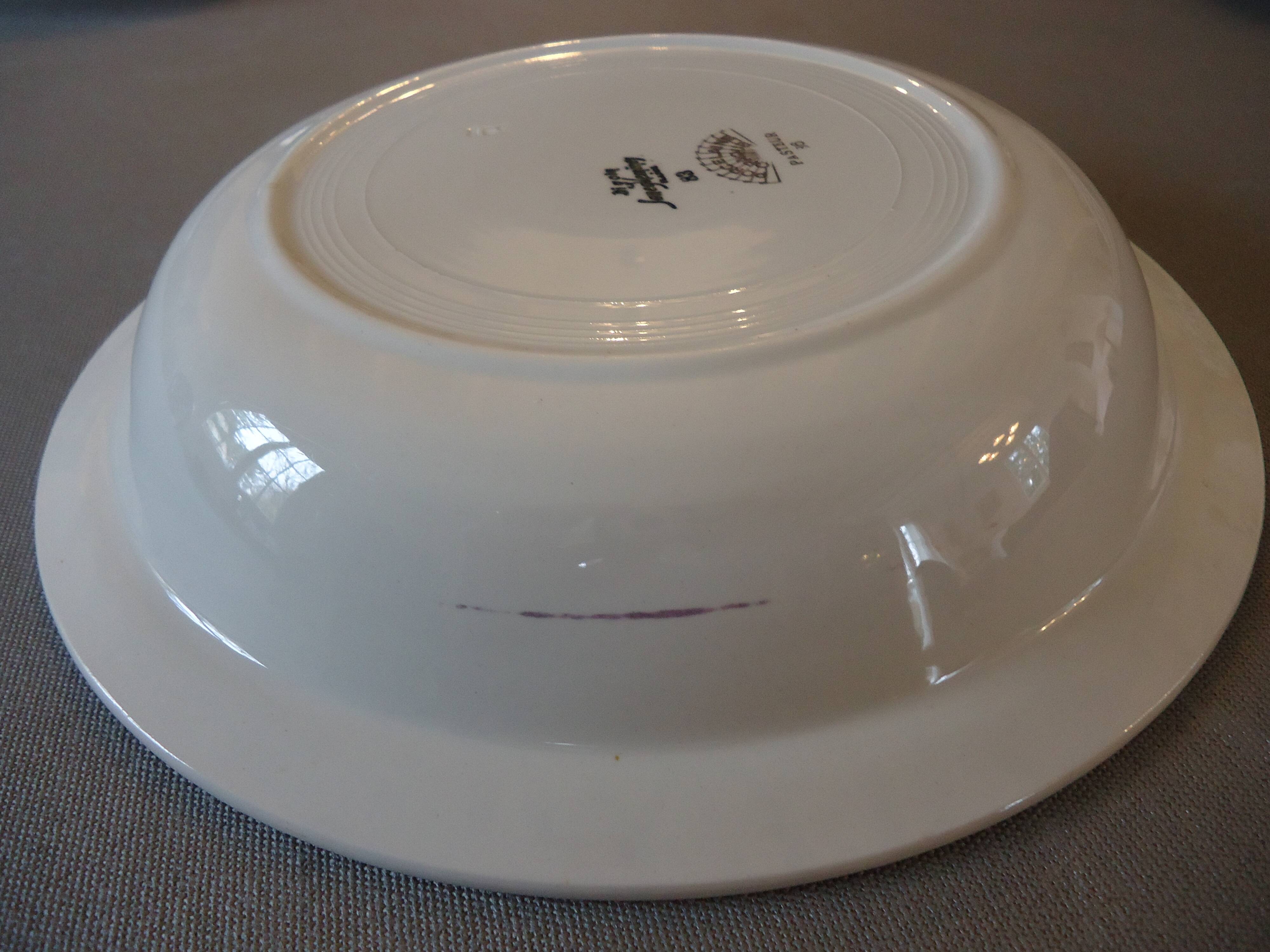Round, hollow, opaque porcelain serving dish by digoin sarreguemines pasteur