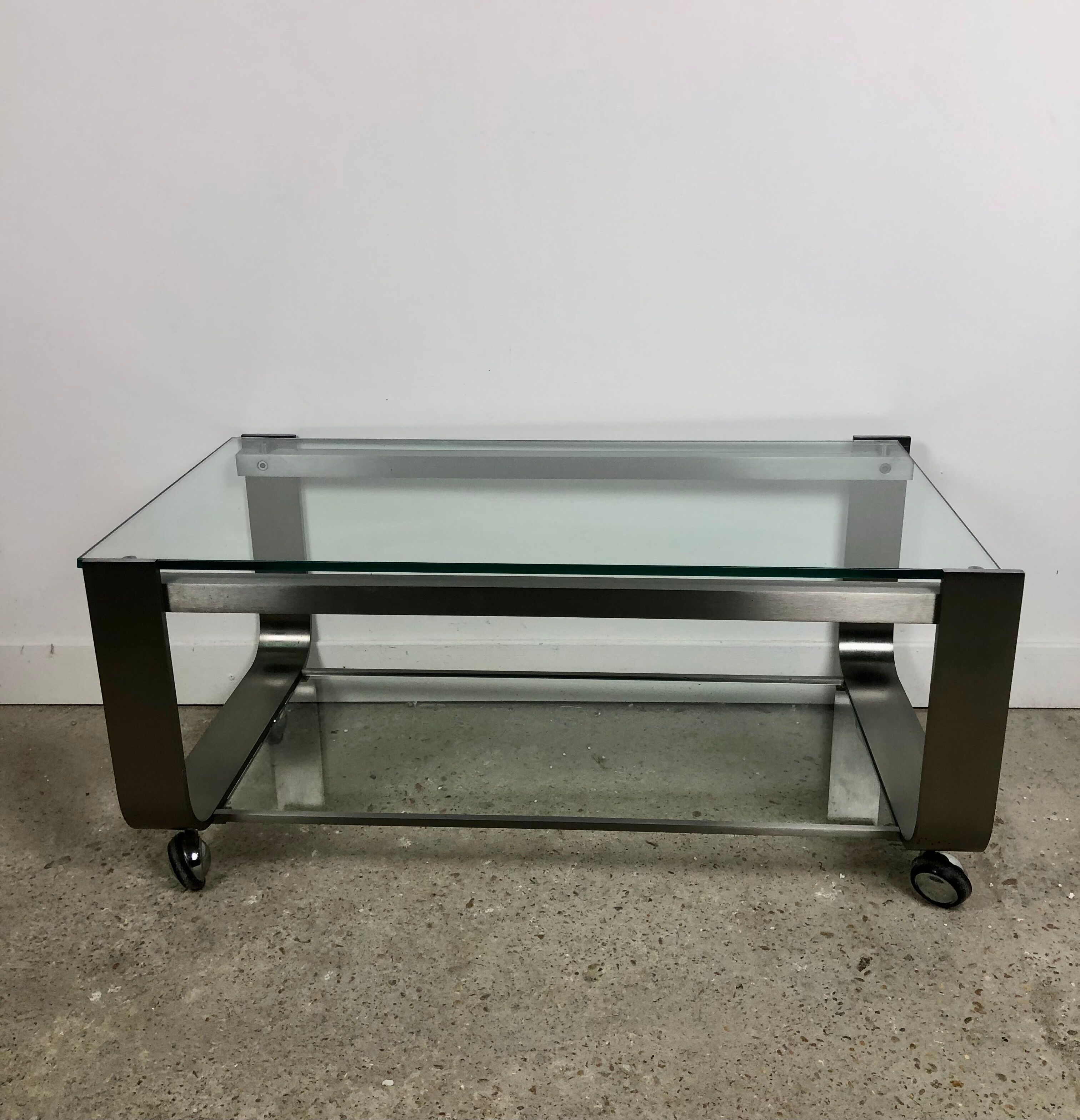 Coffee table in brushed chrome aluminum vintage 1970