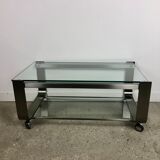 Table basse en aluminium chromé brossé vintage 1970