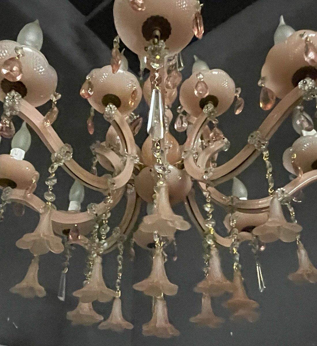Vintage Italian Pink Opaline Murano Glass Chandelier