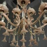 Vintage Italian Pink Opaline Murano Glass Chandelier