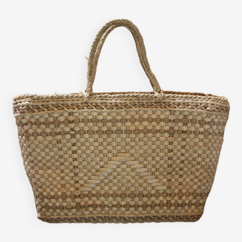 Basket with two handles, soft tote bag, vintage wickerwork