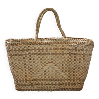 Basket with two handles, soft tote bag, vintage wickerwork