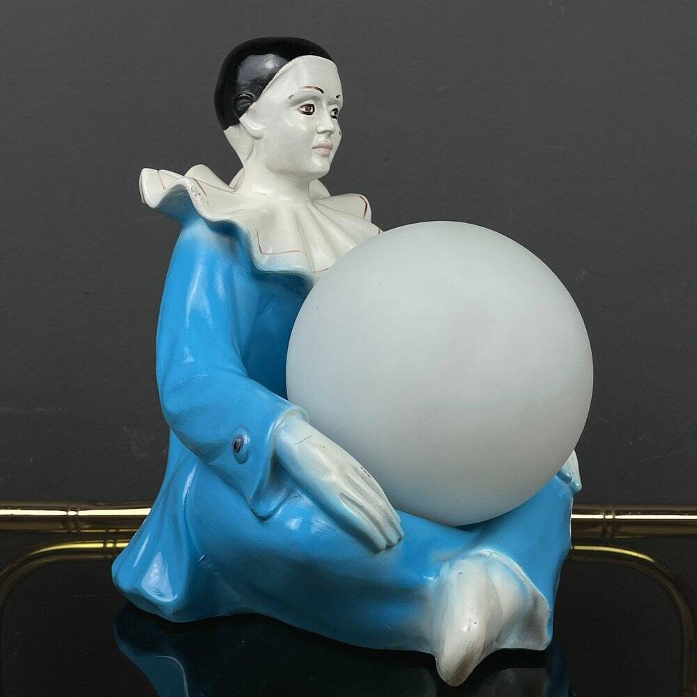 Mid-century Italian Pierrot table lamp in blue ceramic, 1960s.