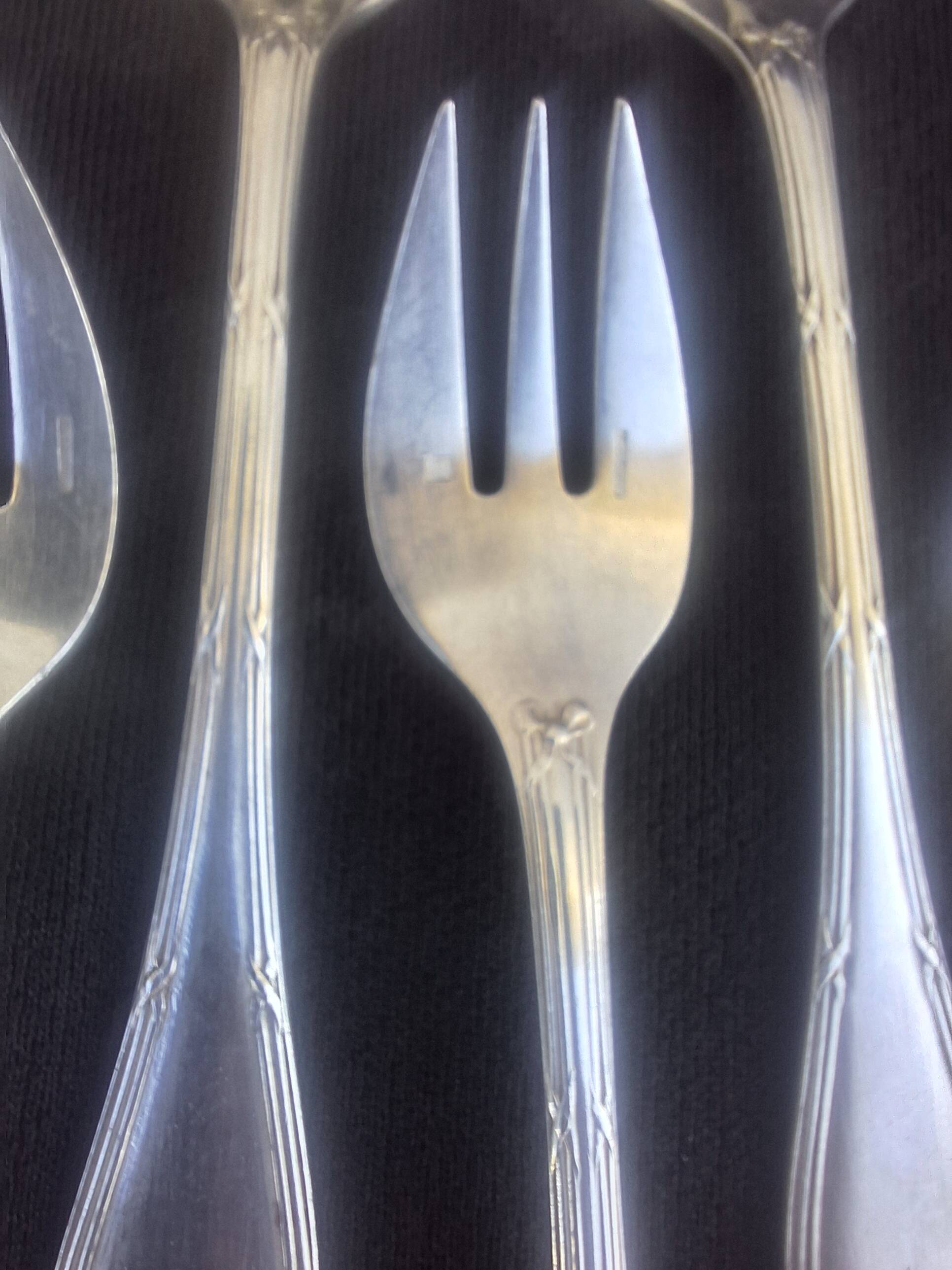 12 Christofle Dessert Forks Mle Crossed Ribbons Silver-Plated Metal