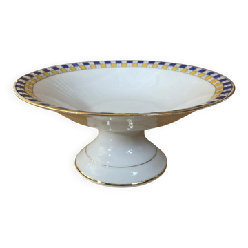 Compotier Ancien Centre Table Céramique Blanche Décor Géométrique Vint