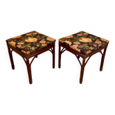BANC OU DUO DE TABOURETS ROTIN 1950.