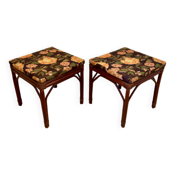 BANC OU DUO DE TABOURETS ROTIN 1950.