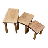 Trio of Brutalist nesting tables in solid oak – 1960s/70s