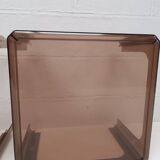 Pair of vintage 70s smoked plexiglass coffee tables by Prisunic