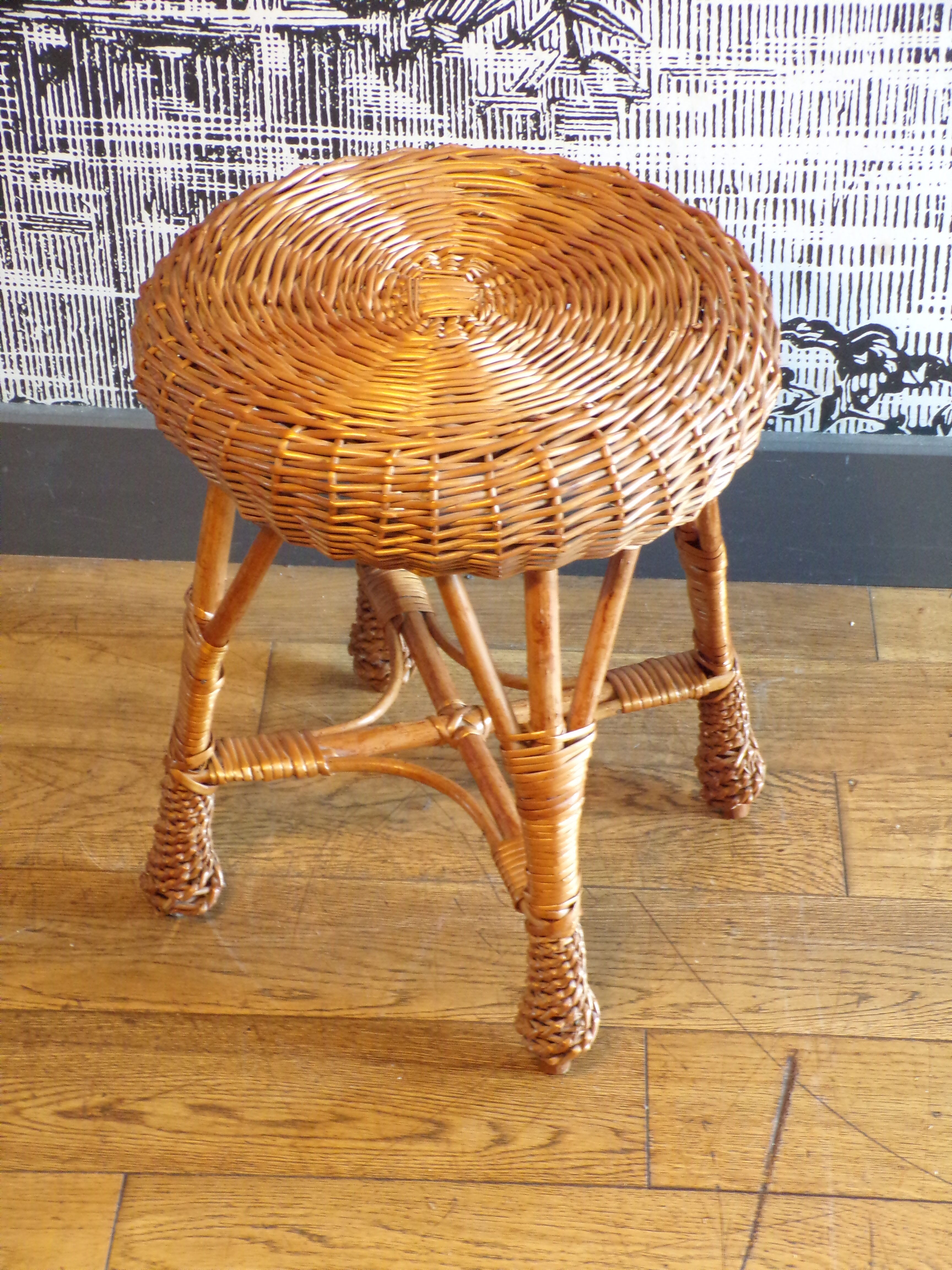 Round wicker stool 1960