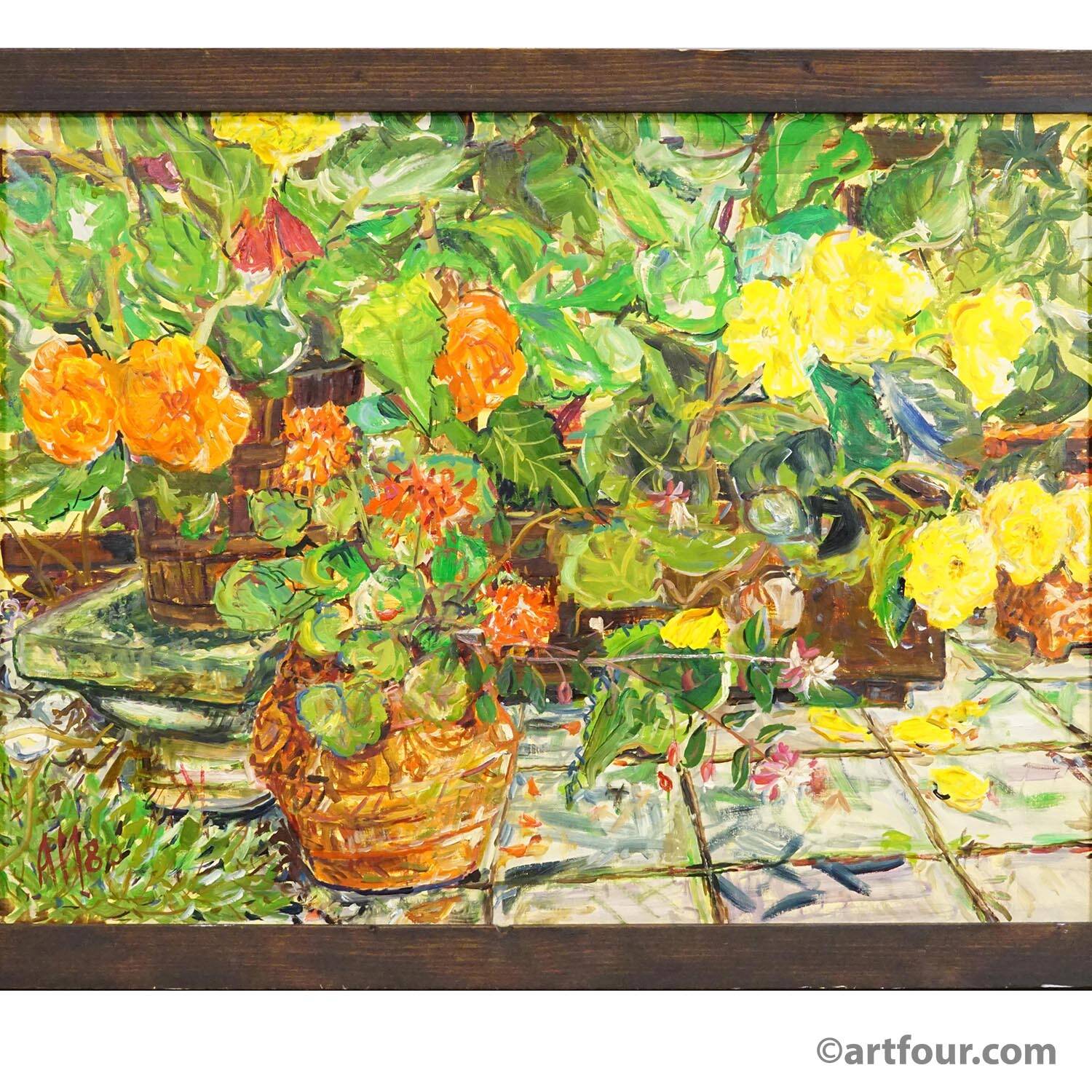Oil painting by Alexander Michael – Begonias and geraniums, 1980
