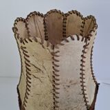 Vintage ceramic table lamp with hand-stitched leather shade, 1980s.