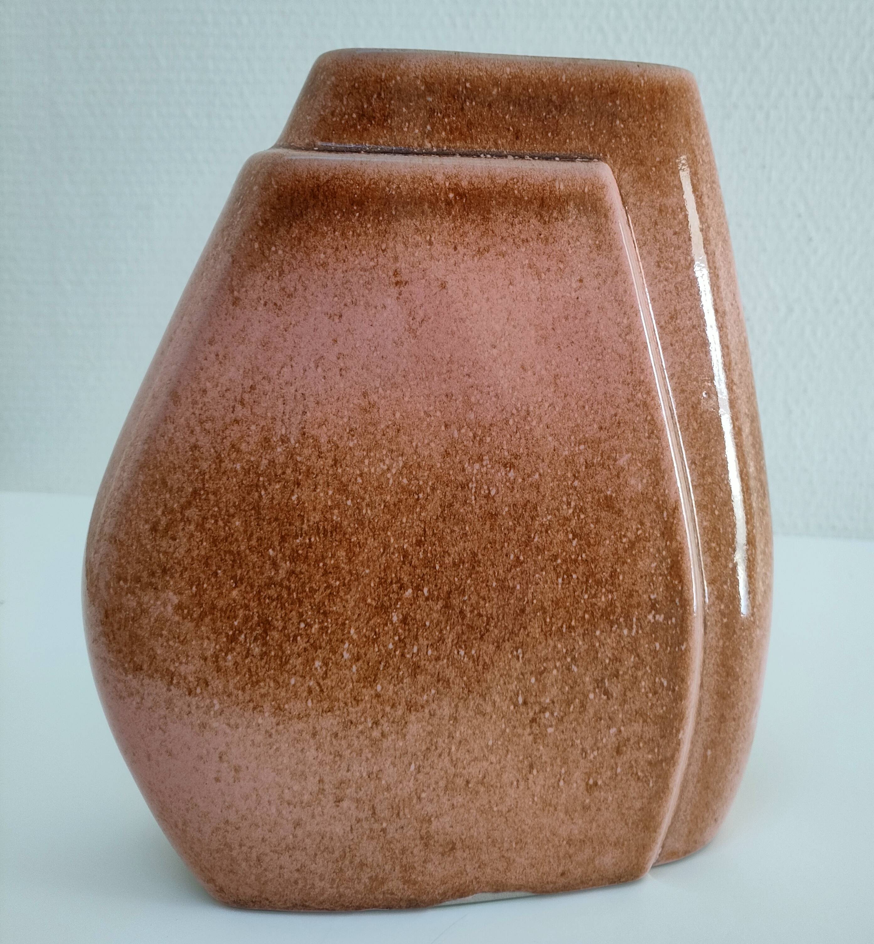 Enamelled ceramic flat vase design 80s - 90s