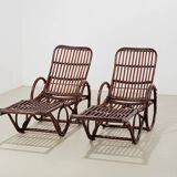 Pair of Bamboo and Rattan Chaise Lounges Germany 1950s