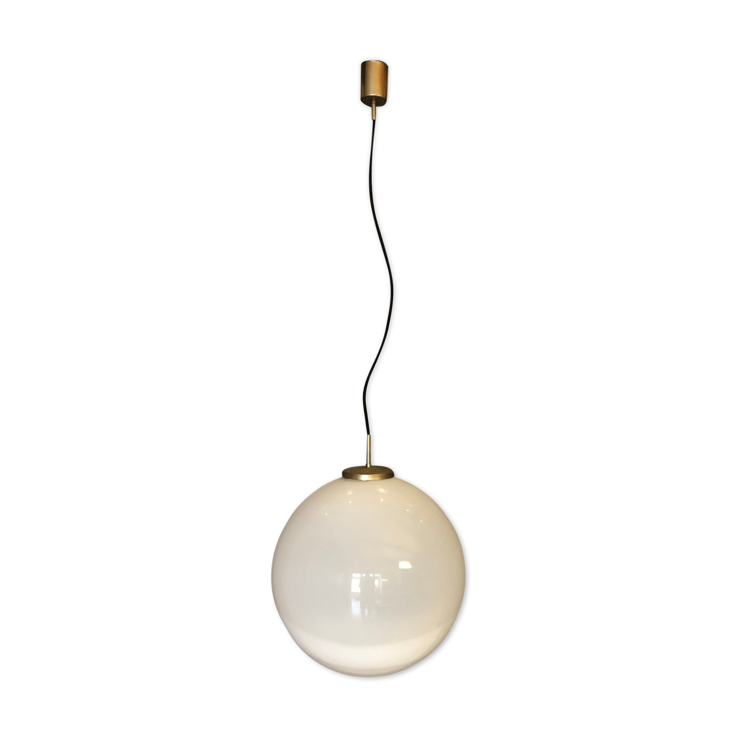 Midcentury Large Chrome and White Murano Glass Sphere by Mazzega, Italy, 1960s