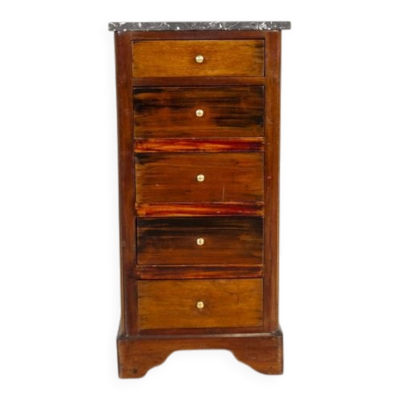Petite commode Biedermeier en bois et placage d'acajou avec dessus en marbre, années 1930.