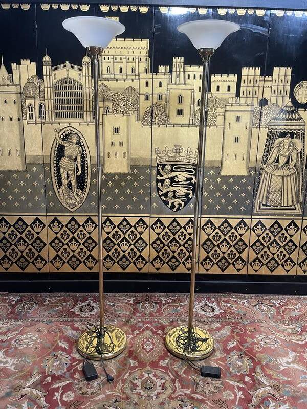 Pair of brass floor lamps