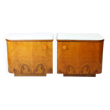 Classical Bedside Tables In Walnut And White Glass, Czechoslovakia 1960s