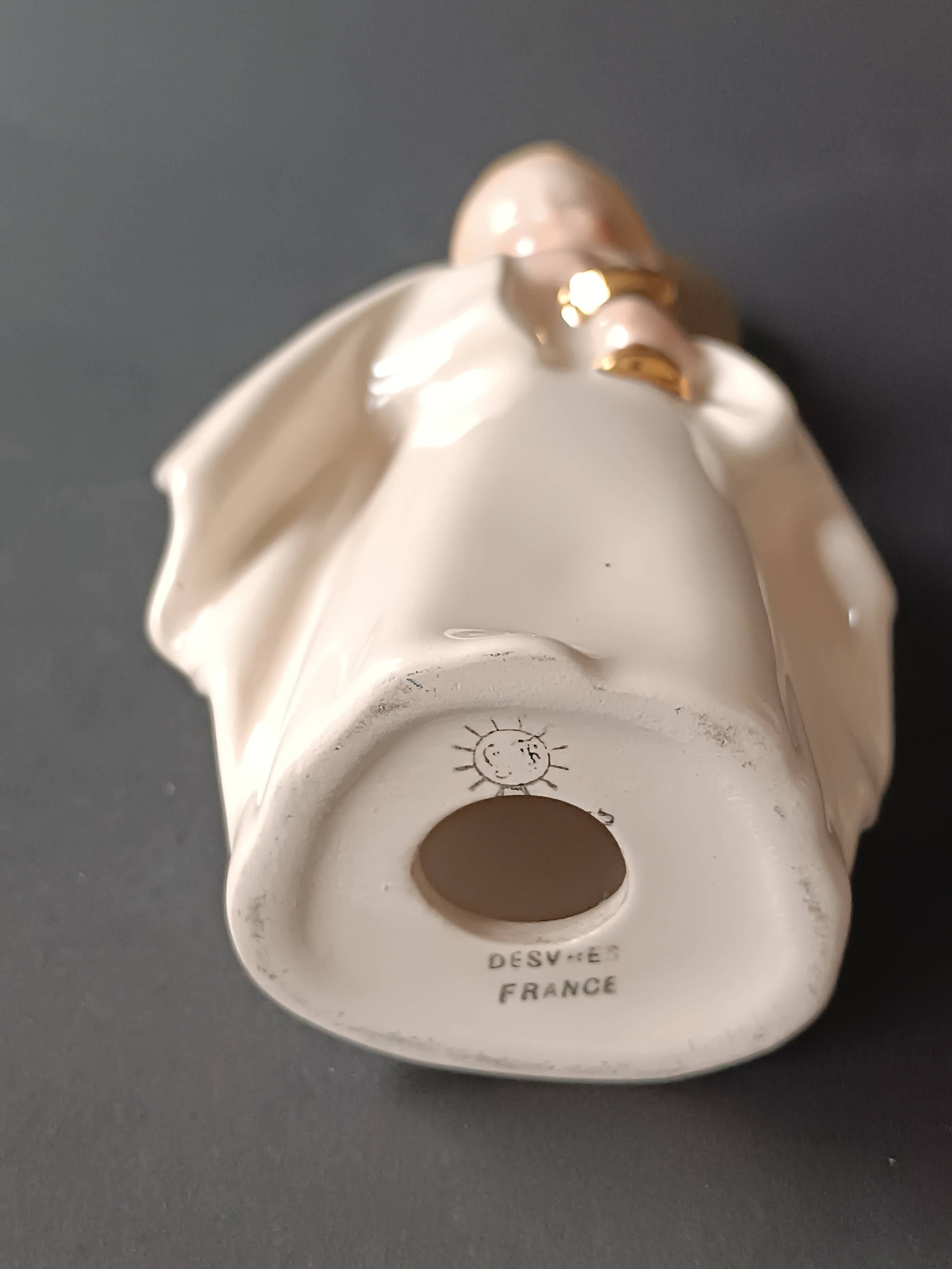 Faience statue from Desvres, communion angel by Gabriel Fourmaintraux.