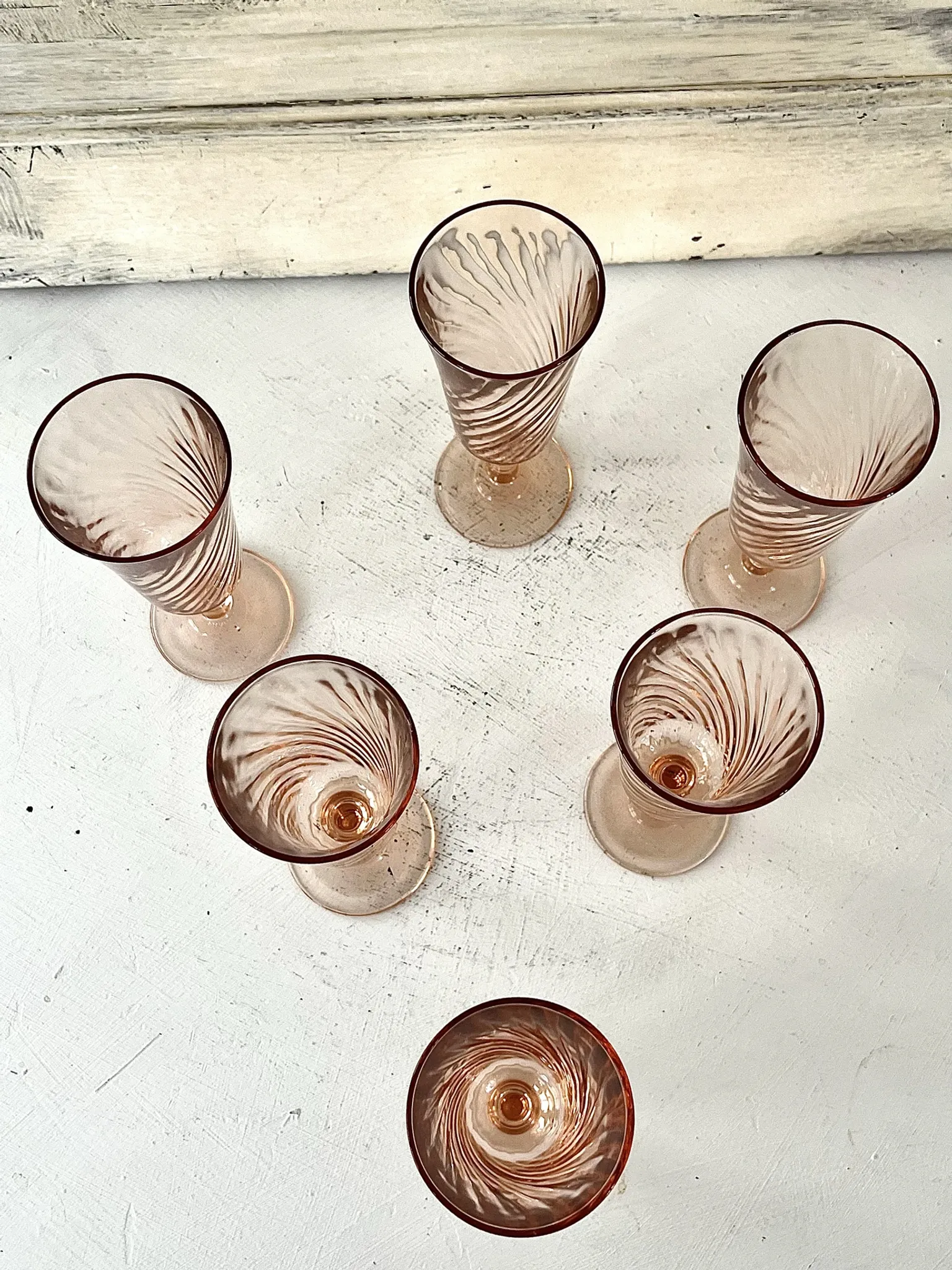 Champagne flutes set of 6, Rosaline luinarc swirl glass stemware