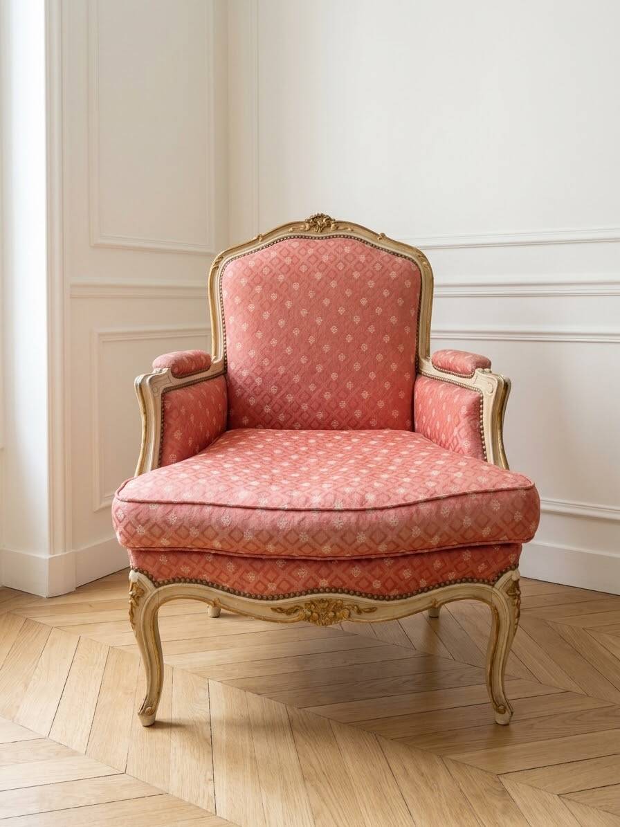 Pair of Louis XV cabriolet armchairs in wood and pink fabric.