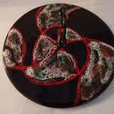 Cheese platter Vallauris glazed ceramic black red A035