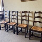 Lot of 4 wooden and straw chairs
