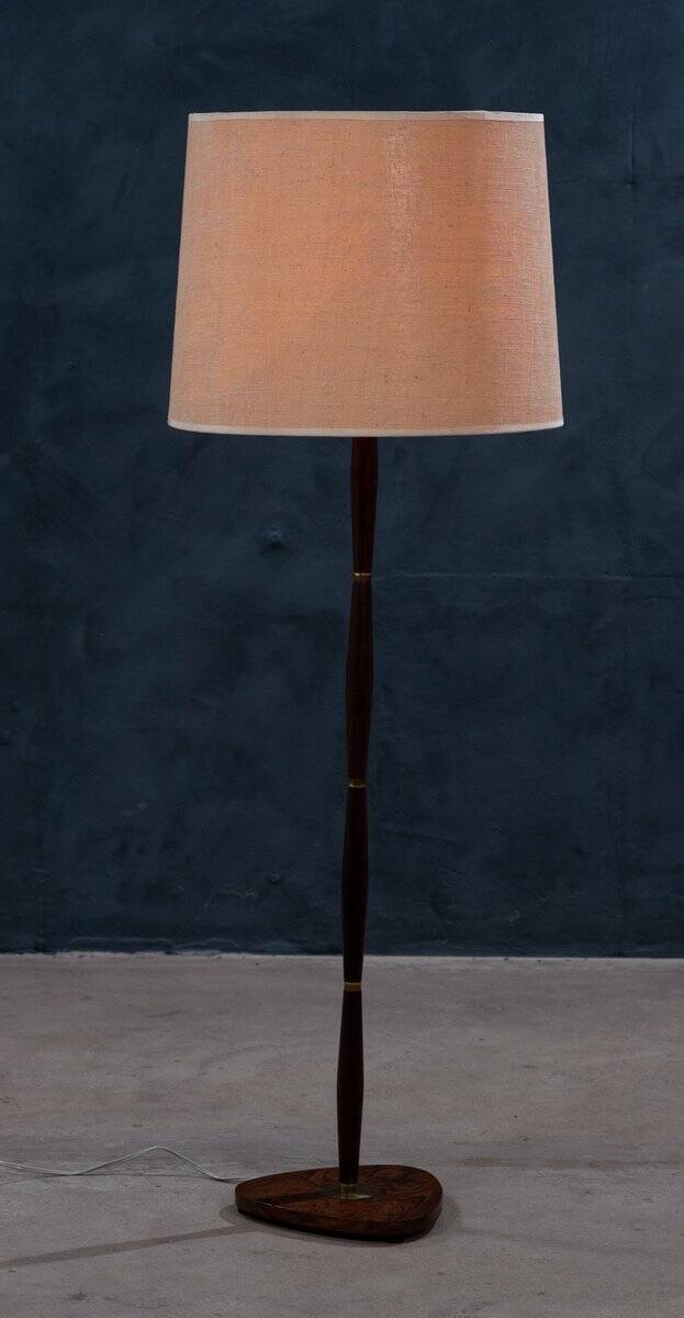 Mid-Century Floor Lamp in Rosewood and Brass, Denmark, 1960s