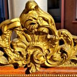 Authentic original Italian fireplace mirror, frame and pediment.